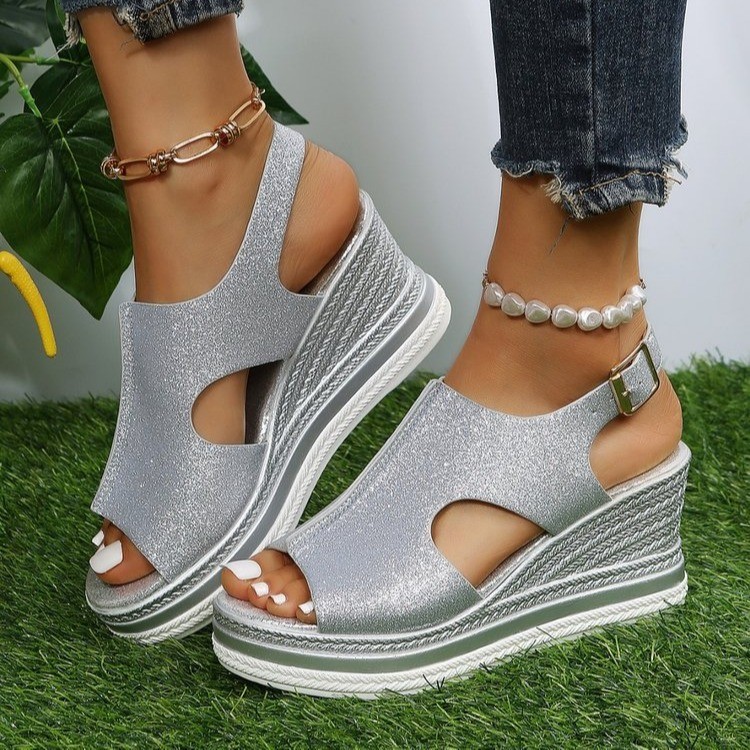 wish AliExpress Spring/Summer 2023 new thick-soled height-increasing sandals for women's trade, large size, fish-mouth, toe exposure, high heel, cool details Picture
