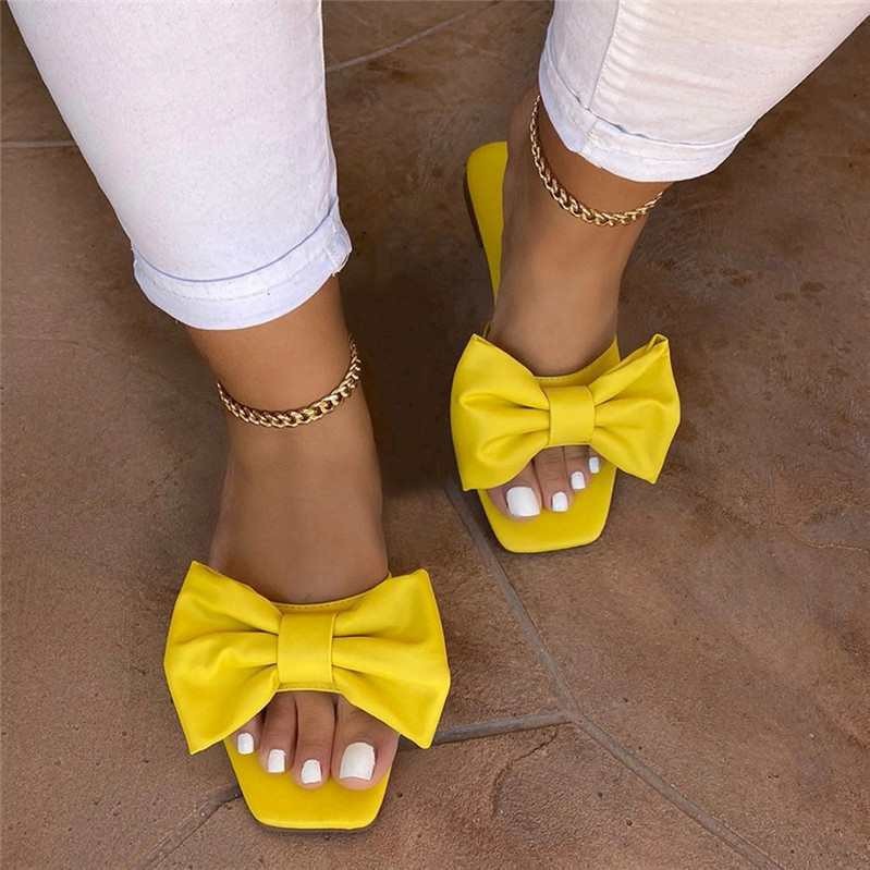 Amazon cross-border large-sized flip-flops women's 2024 summer new bow-shaped flip-flops women's flat sandals in popular European and American style Specification drawing