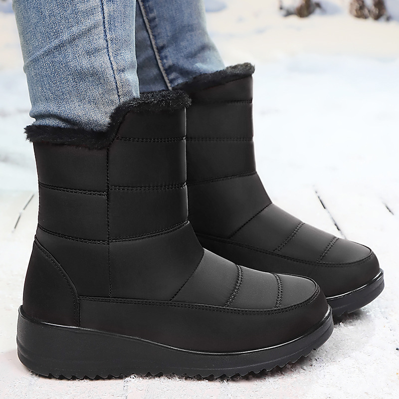 Women's snow boots, winter fleece and thickened cotton shoes, cold-proof and warm women's boots, versatile cotton boots, cross-border women's long boots details Picture