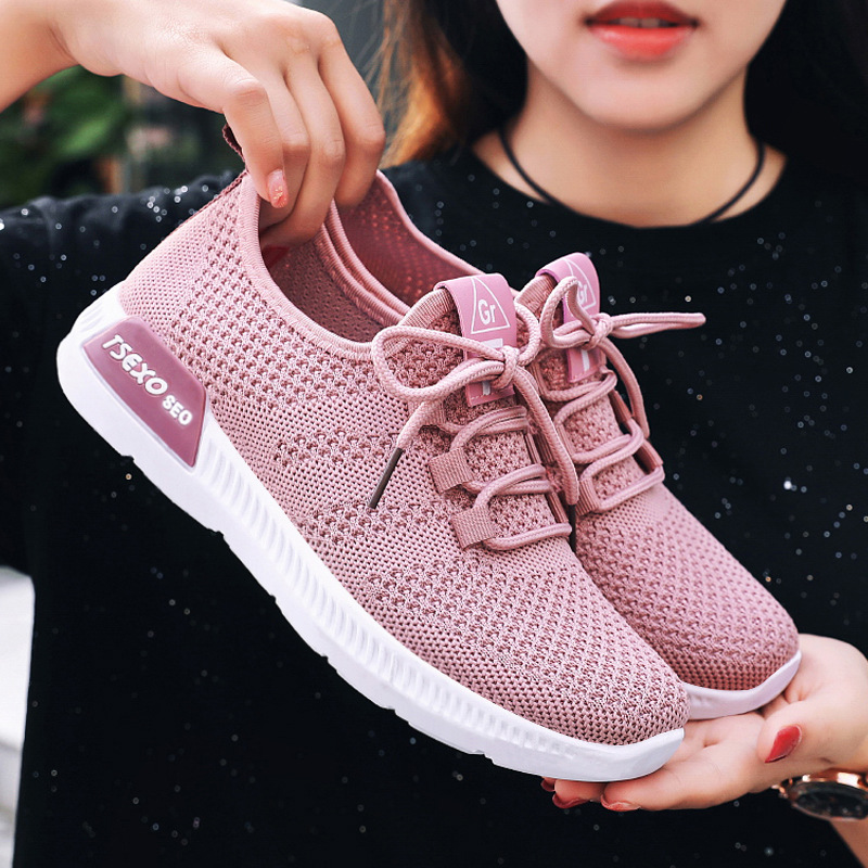 Women's spring new ins trendy shoes, cross-border factory flat light sports shoes wholesale women's flying weaving running shoes full figure