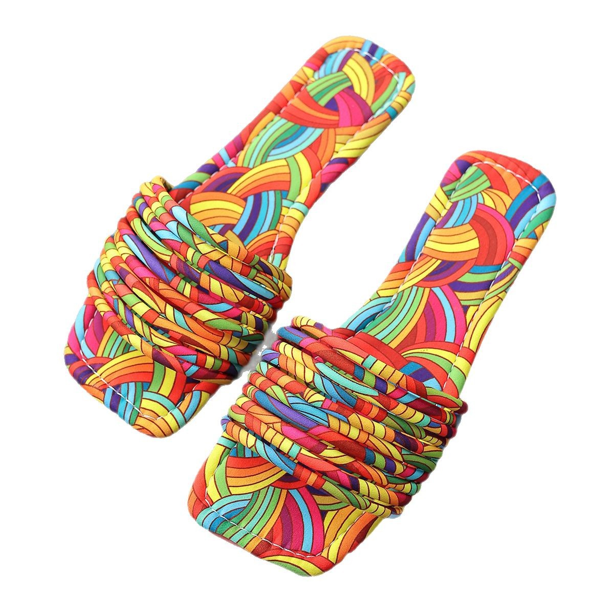 European and American export large-sized patterned thin-band flat slippers for women to wear when traveling abroad, one-piece lightweight beach sandals ebay Item Picture