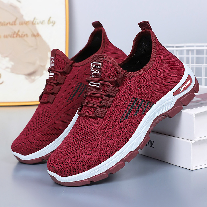 Women's sports shoes with soft soles, comfortable and not tiring to the feet, running shoes, breathable flying woven shoes, cross-border consignment, versatile women's single shoes details Picture