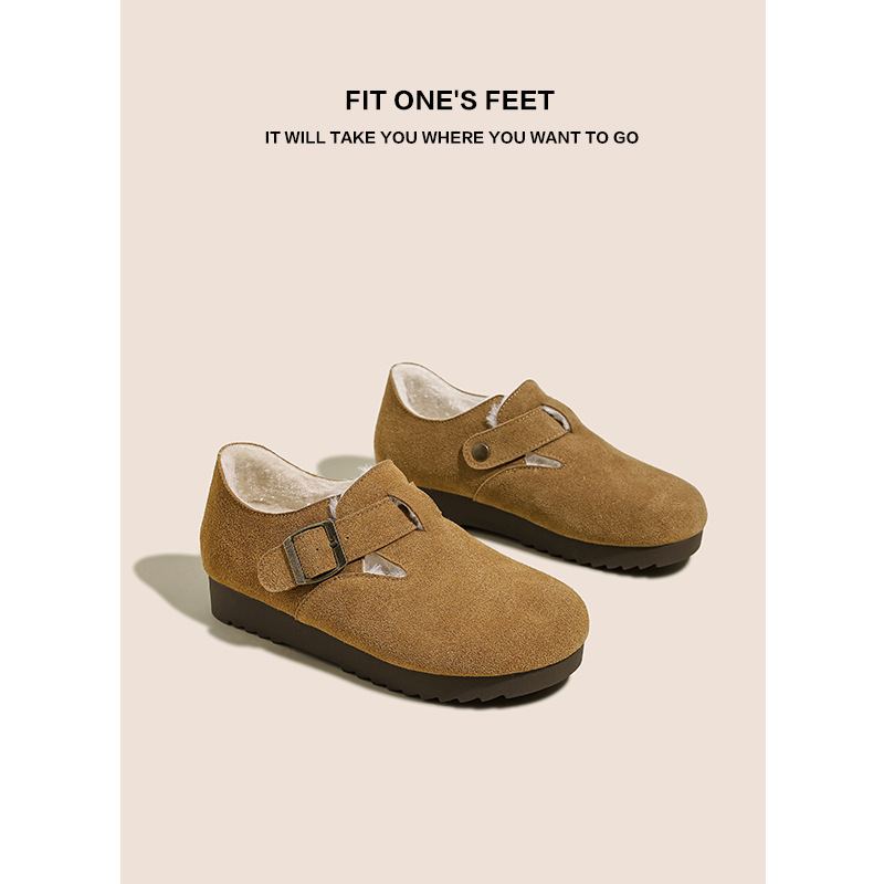 Full-thick-soled insole height-increasing Boken shoes for women's 2024 autumn/winter new style fleece Boken shoes, fleece Boken shoes, full-bag single shoes details Picture