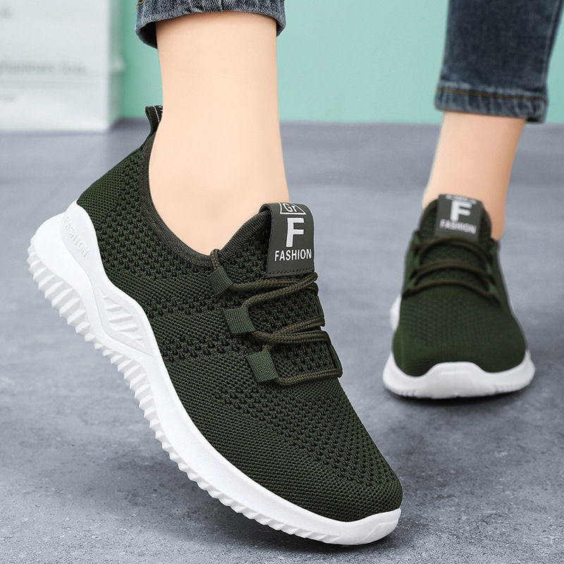 Women's cross-border large-sized TEMU women's shoes, women's casual shoes, breathable flying woven single shoes, versatile solid color sports shoes for women Application Scenario