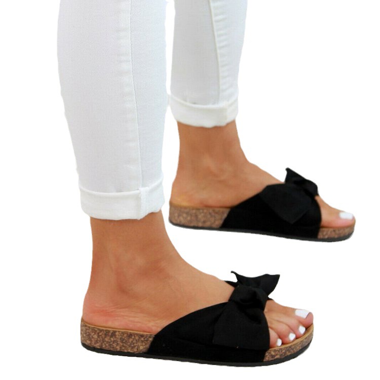 The 2020 new large-sized women's shoes with cork soles and bows for foreign trade are versatile for casual wear Item Picture