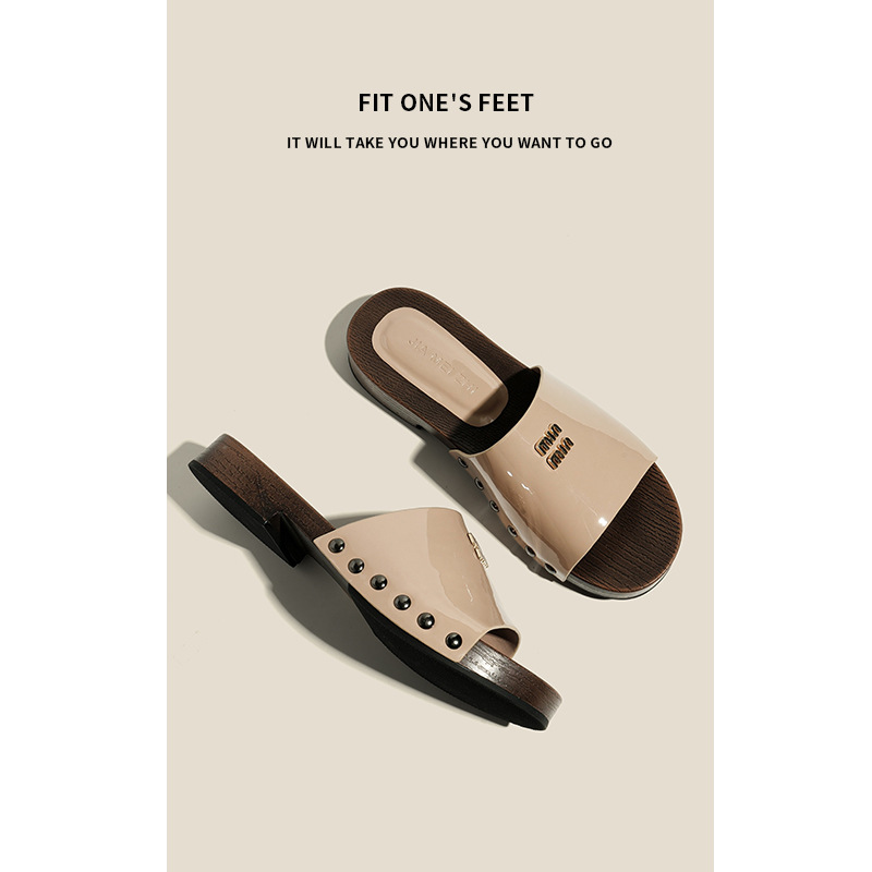 Miao Family retro thick-soled slippers for women's outerwear, 2025 new style one-shoulder flat, anti-slip and wear-resistant single beach shoes for women Specification drawing