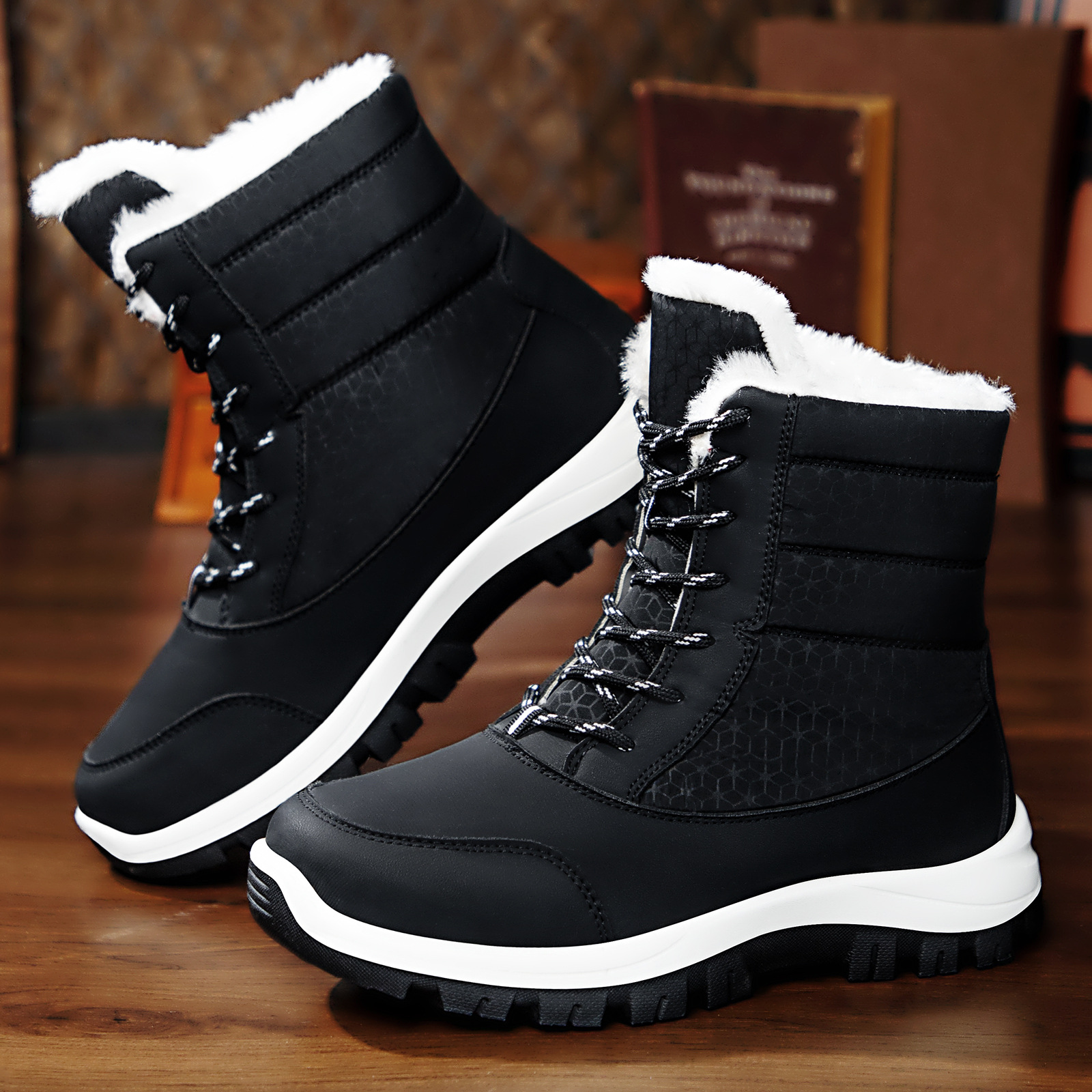 Women's cotton shoes with fleece and thickened snow boots, cold-proof and warm women's cotton boots, versatile women's boots, cross-border large-sized long boots details Picture