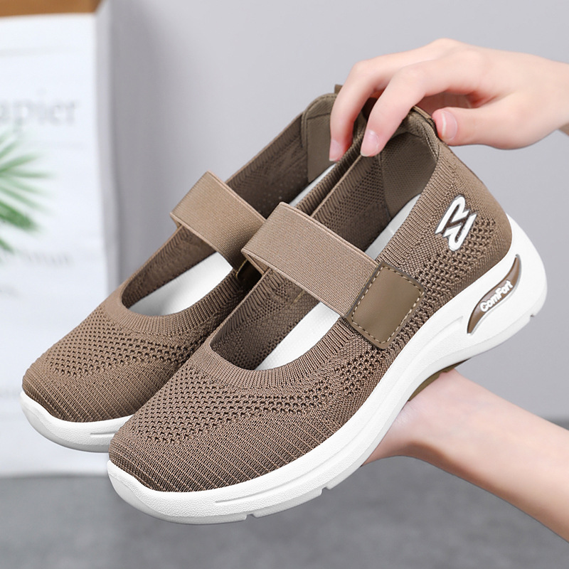 Women's casual shoes, shoes for middle-aged and elderly mothers, versatile women's shoes, soft-soled, not tiring to the feet, flying woven shoes, breathable mesh single shoes Specification drawing
