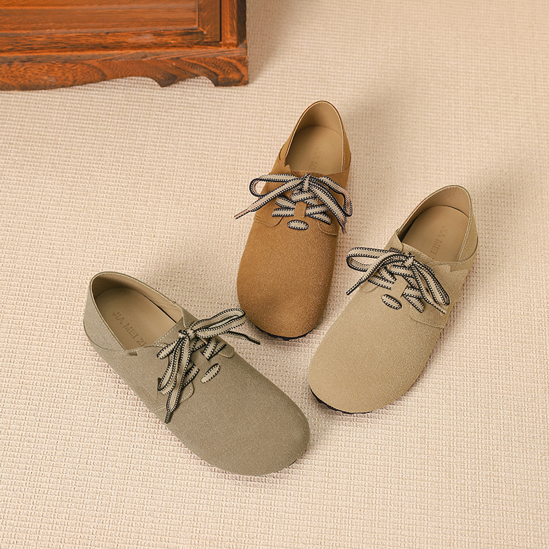 Soft leather soft-soled Boken shoes for women's autumn 2024 new flat casual Boken bean shoes, retro to pair with skirt single shoes full figure
