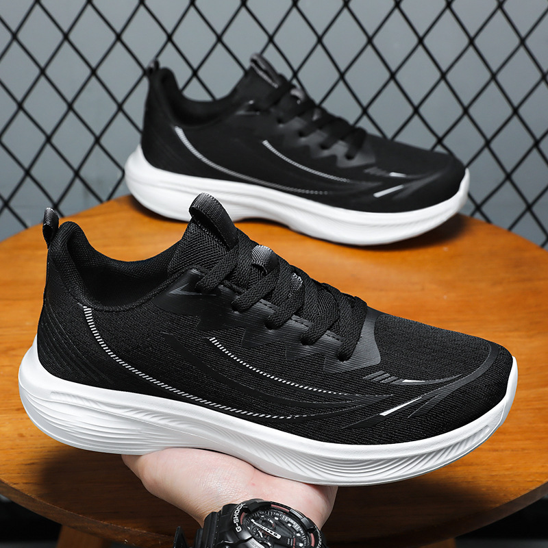 Men's shoes: Fashionable and versatile sports shoes, breathable flying woven mesh shoes, soft-soled shoes that don't tiring the feet, running shoes, comfortable and trendy single shoes Specification drawing