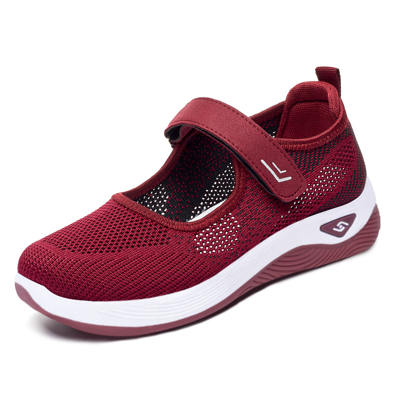 Shoes for women, middle-aged and elderly mothers, shallow-mouthed breathable flat shoes, flying woven casual shoes, Velcro walking shoes, and shoes for the elderly Item Picture