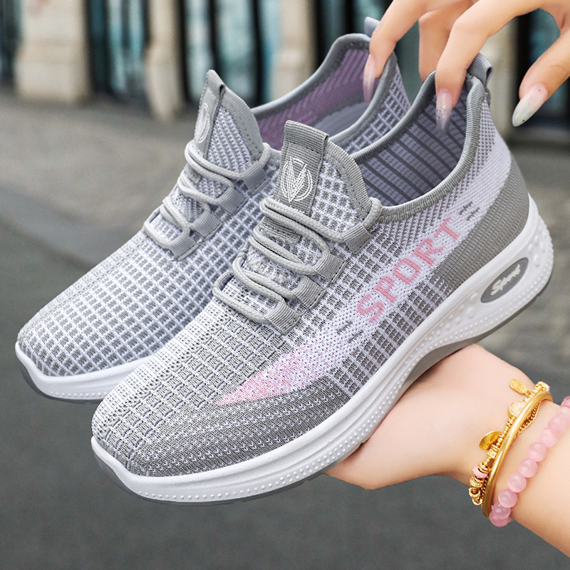 Women's summer sports shoes, new breathable mesh shoes, flying fabric soft-soled running shoes, comfortable and not tiring to the feet, casual women's shoes details Picture