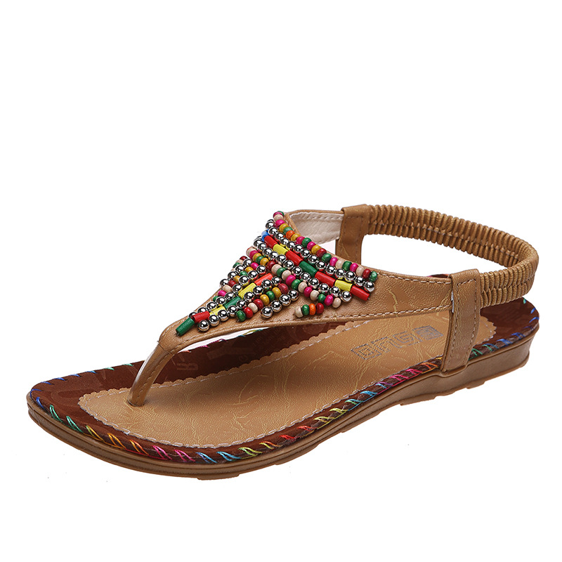 36-43 large-sized women's shoes for export, Roman beaded sandals, flat casual toe-hugging Roman-style beach sandals Item Picture
