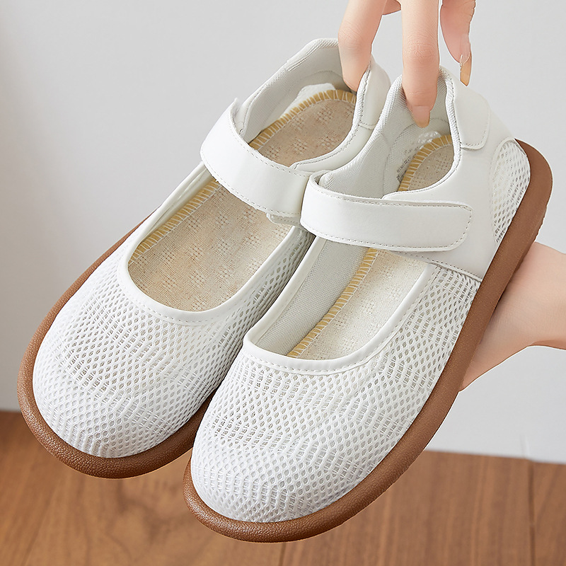 Japanese-style sweet girl-style casual shoes for women, solid color and simple foreign trade women's shoes, shallow opening breathable net shoes full figure