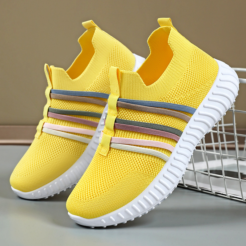 TEMU women's solid color versatile shoes, cross-border large-sized casual shoes, one-step lazy shoes, breathable flying woven single shoes details Picture