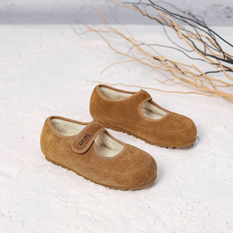 Grape Mom's large-sized inner height-increasing Velcro warm half-drag, ugly and cute wool Marizhen fur single shoes, autumn and winter cotton shoes Specification drawing