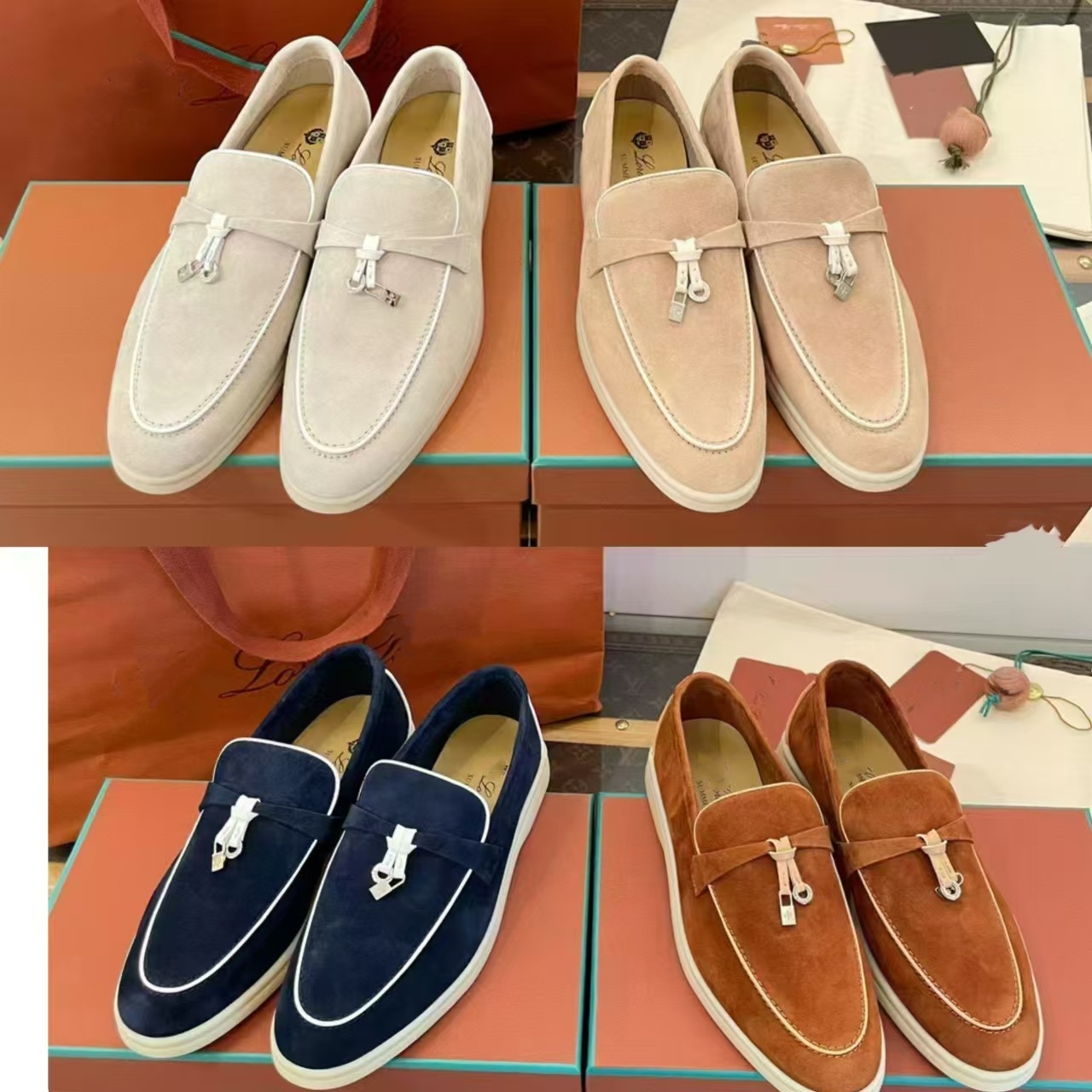 202424 New genuine leather loafers, Italian LP lazy shoes, men's and women's trendy shoes, flat casual shoes for women full figure
