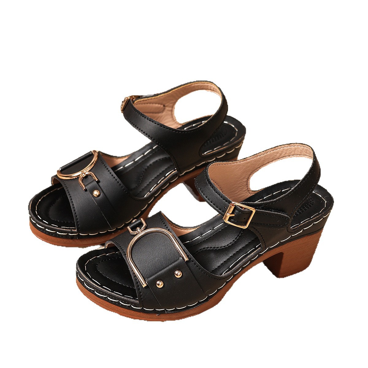European and American thick-heeled sandals for women's outerwear in summer 2025, new thick-heeled large-sized high-heeled sandals for women's export, casual and comfortable Item Picture