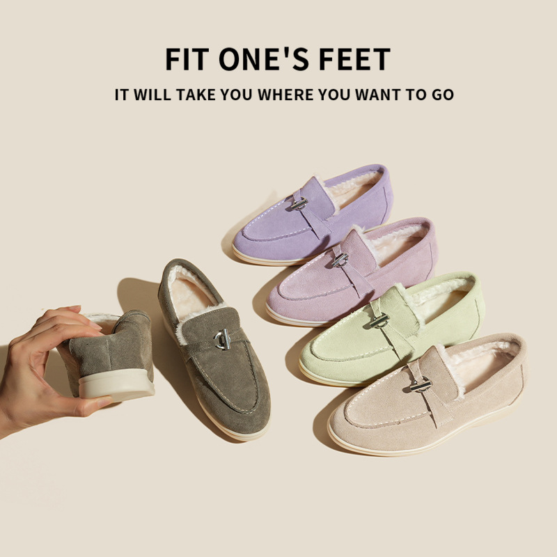 The 2025 new style of genuine leather and fleece LP loafers with matte finish for women in the European station full figure