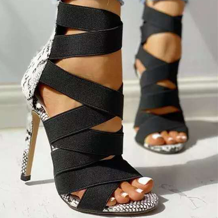 Women's high heel sandals 2020 new style for export, fashionable, slim and sexy fish-mouth sandals, European and American fashionable slim heel elastic sandals full figure