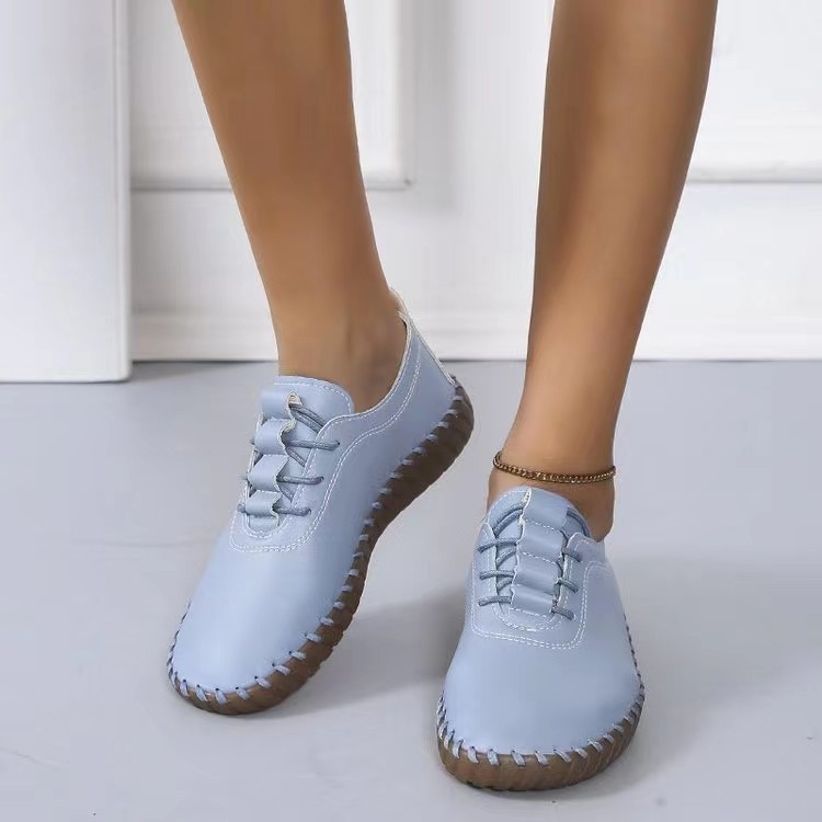 Women's soft-soled and soft-top bean shoes 2025 new style comfortable women's shoes Flat mom shoes round toe lace-up casual shoes full figure