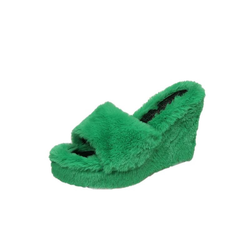 Cross-border foreign trade 2023 Autumn New style wool slippers, sponge cake wedge heels slippers, European and American fashionable outdoor women's shoes in stock Item Picture