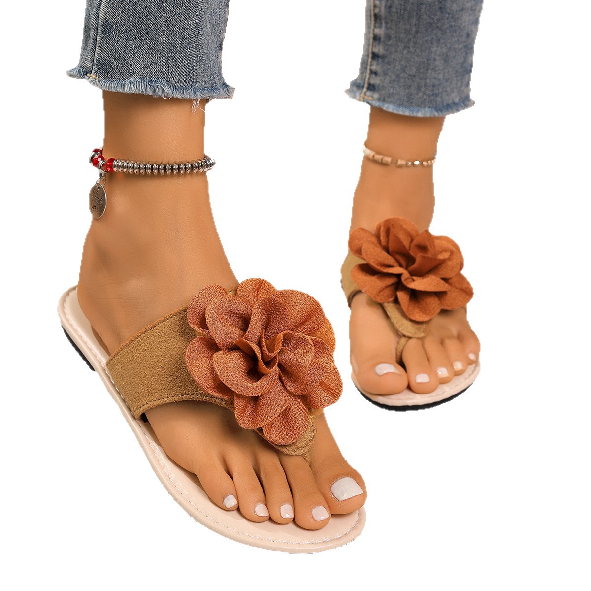 Cross-border flower sandals for summer 2025, new style for women's outerwear, flip-flops, stylish and fashionable beach shoes Item Picture