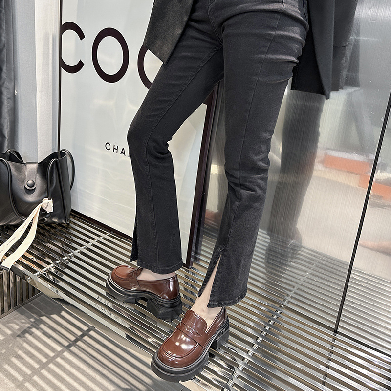 Black one-foot height-increasing loafers for women, 2023 season new thick-soled single shoes, Japanese jk small leather shoes, British style Application Scenario