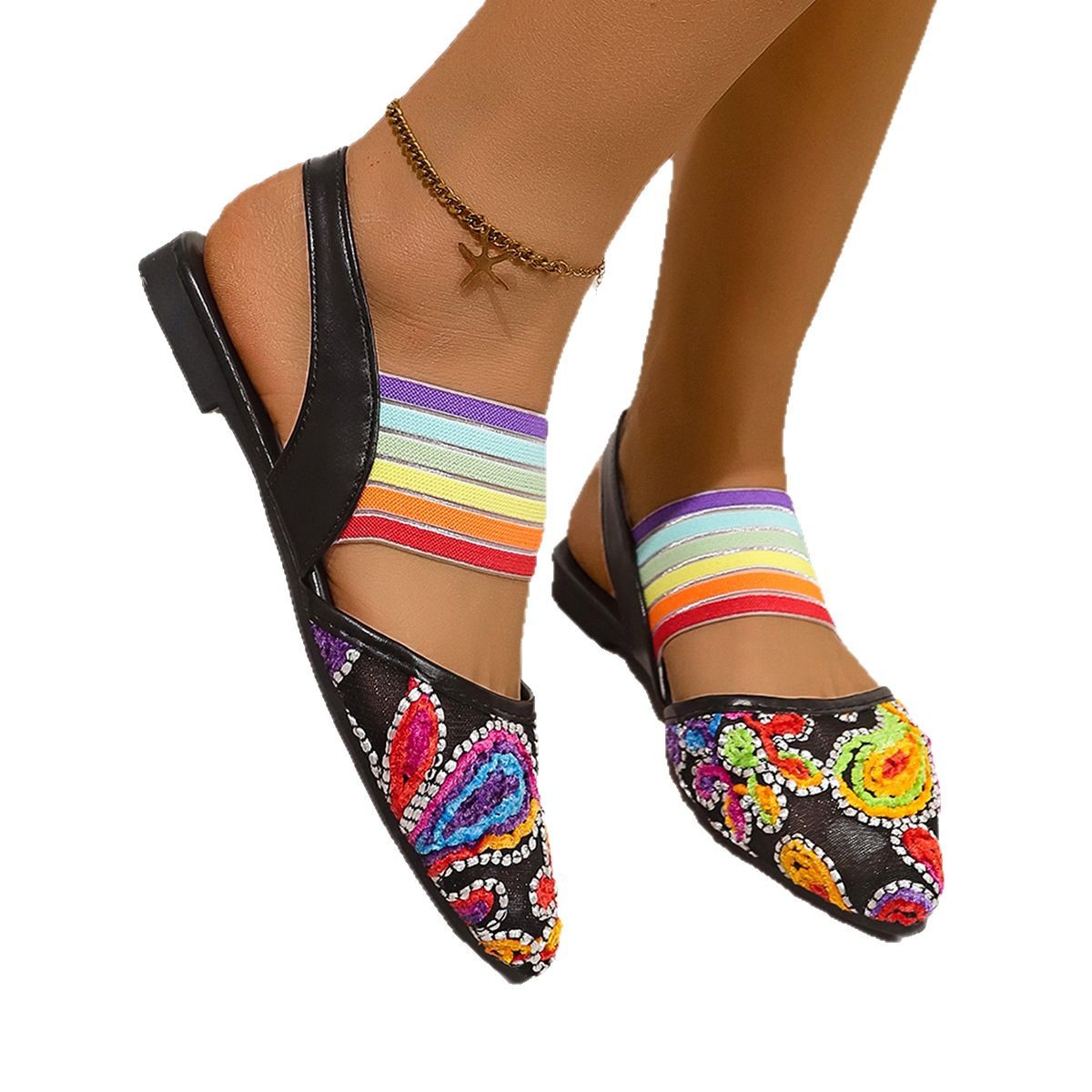 2025 Women's new style European and American fashion pointed-toe mesh breathable rhinestone single shoes, cross-border European and American export empty sandals Item Picture