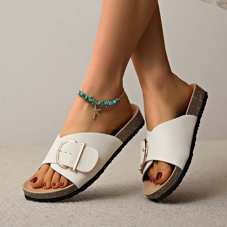 Foreign trade one-piece slippers for women 2025 New style beach open-toe flat sandals for women, European and American women's large-sized women's sandals details Picture