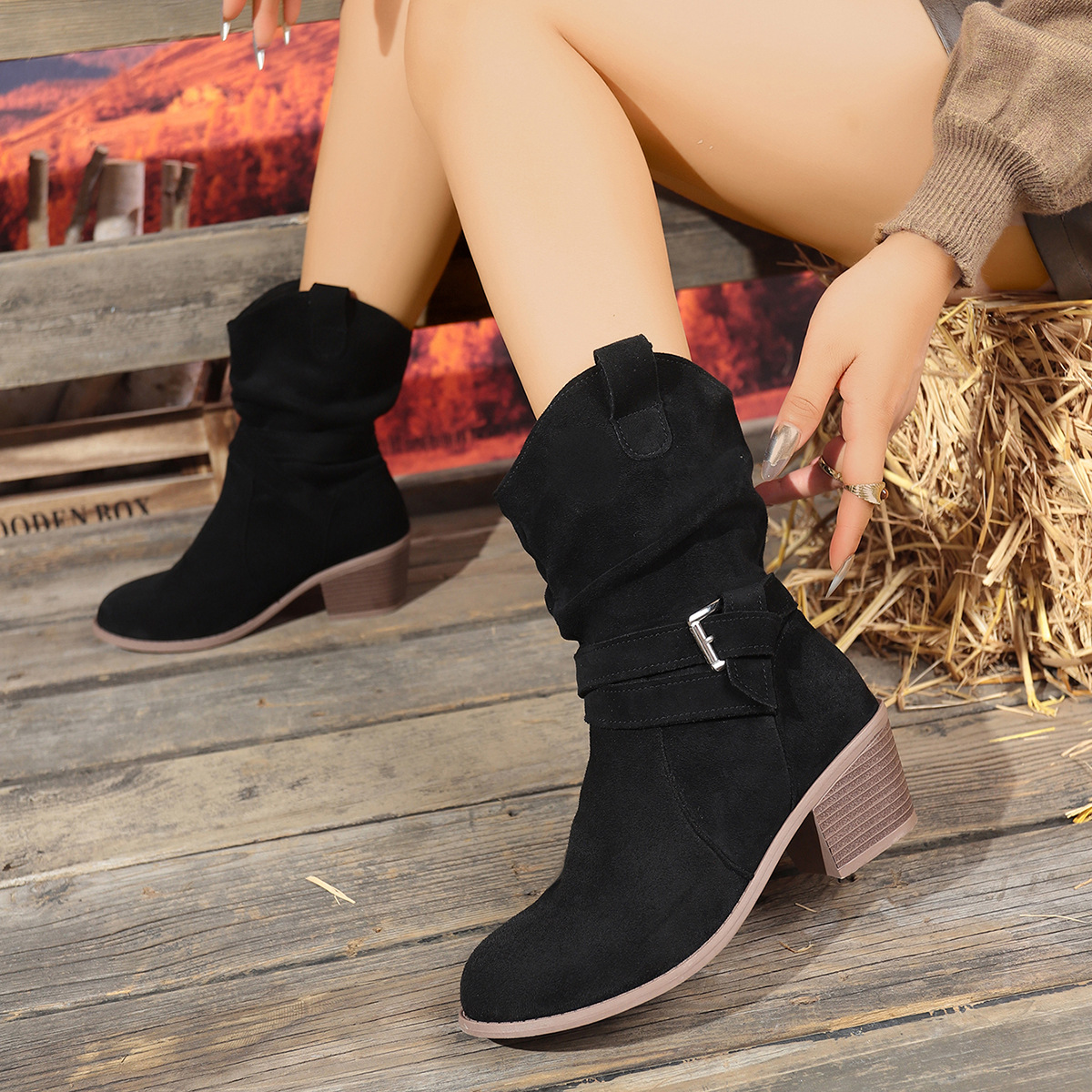 Cross-border plus-size ankle boots for women, new AliExpress fashion women's boots, winter fashion and versatile Amazon European and American women's boots full figure