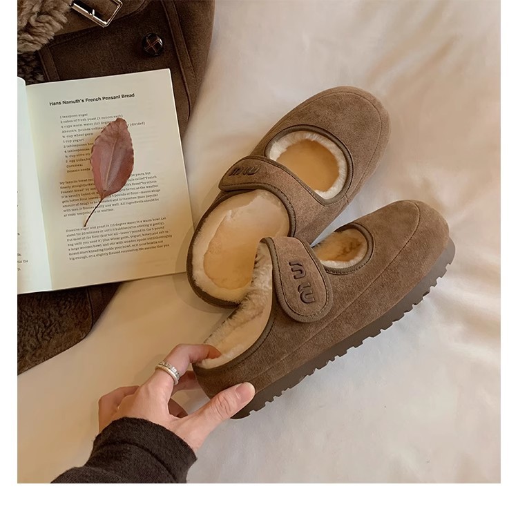 Plus-size 42 miu Velcro fleece warm cotton shoes, wool Mary Jane half-towed Burken shoes for women, the same style as Grape Mom Application Scenario