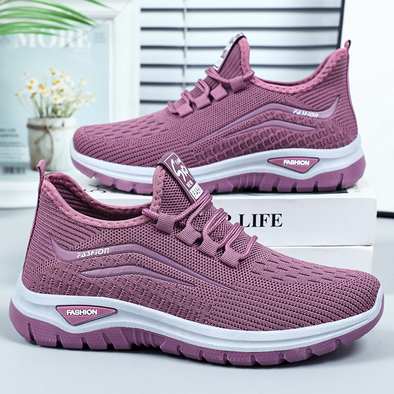 Women's casual shoes, cross-border large-sized export women's shoes, versatile shoes for middle-aged and elderly mothers, breathable single shoes made of flying fabric full figure