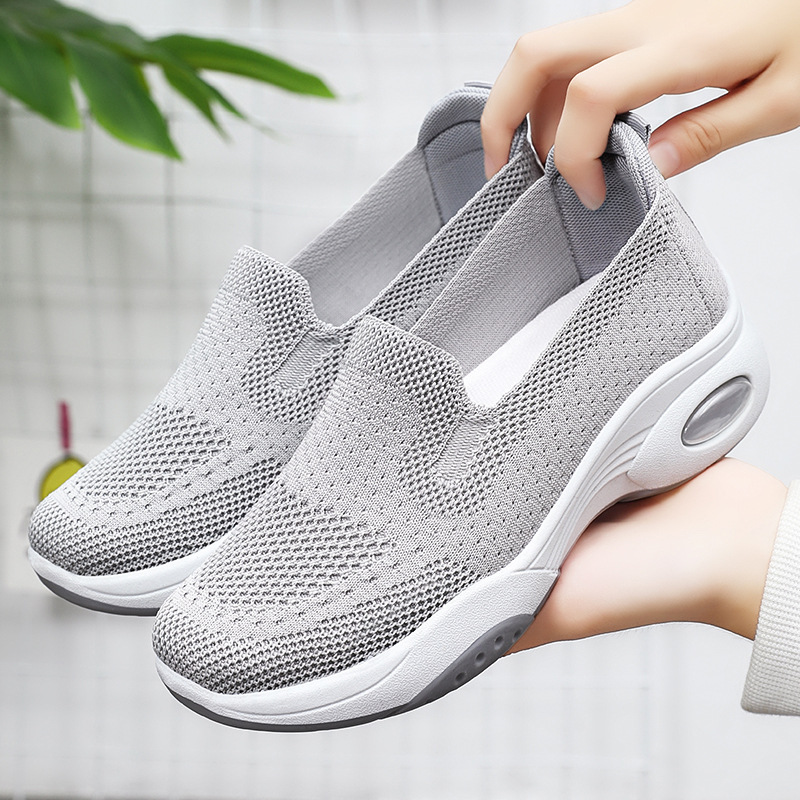Cross-border women's shoes, versatile thick-soled height-increasing shoes, breathable flying woven single shoes, casual shoes for export, shoes for mom details Picture