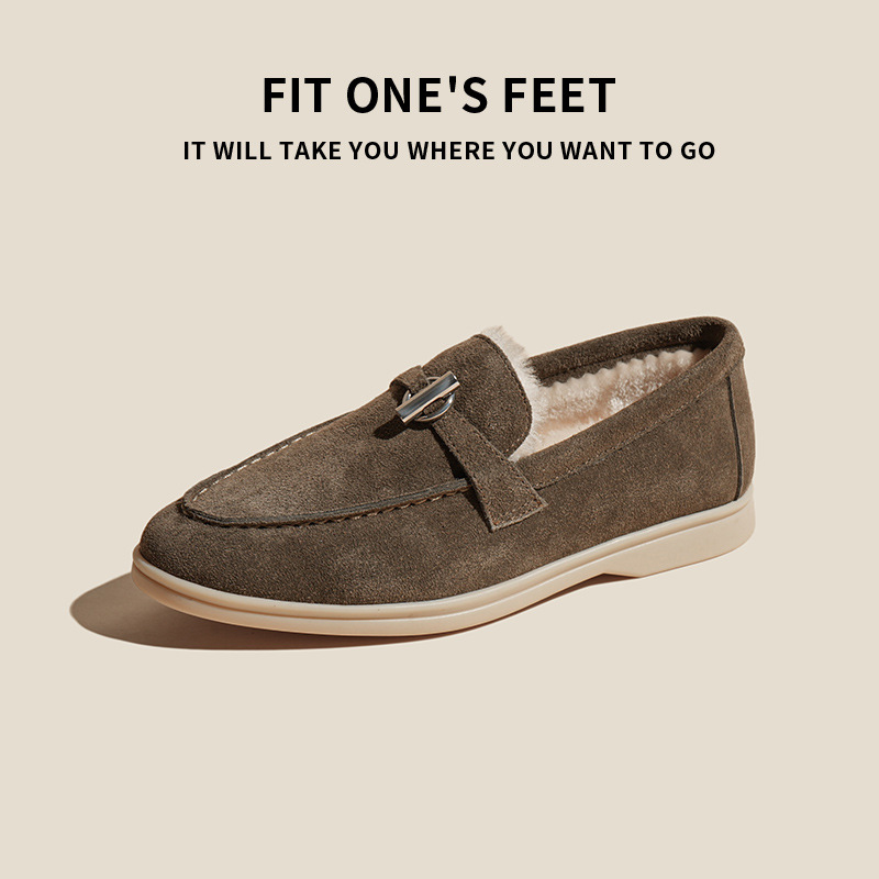 25 styles of genuine leather soft-soled fringed LP loafers for export, round toe, comfortable one-step casual, fleece single shoes for women Item Picture