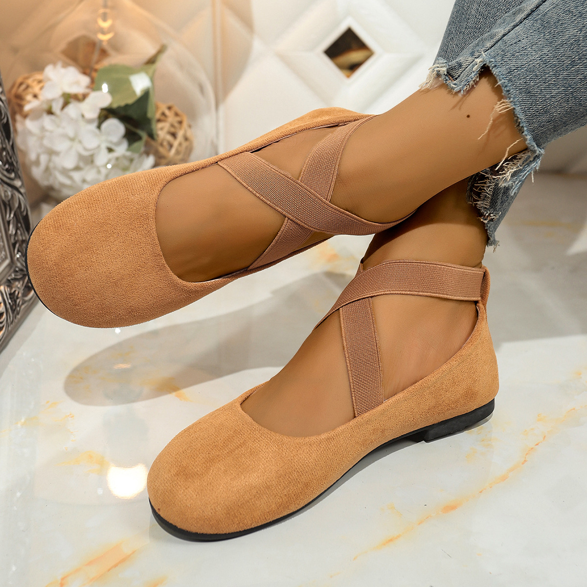 wish's new summer collection of European and American shallow-mouthed elastic lace-up round-toe women's shoes is a bestseller for flat dancing moms Specification drawing