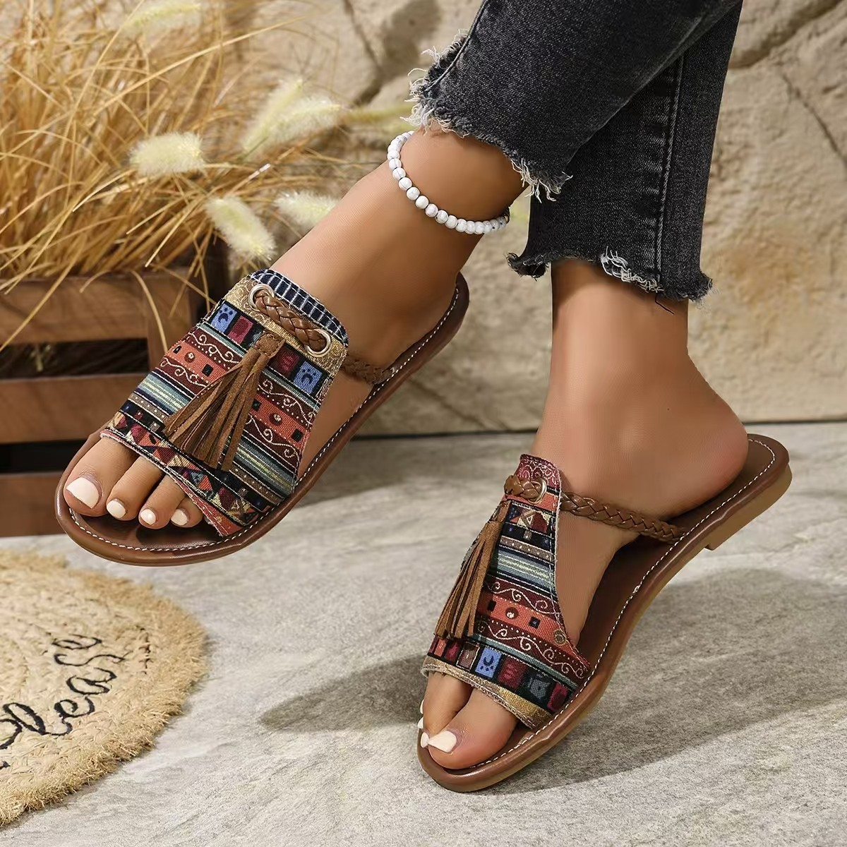 wish's new Bohemian-style beach shoes for women, size 43, are available for summer 2025 Specification drawing