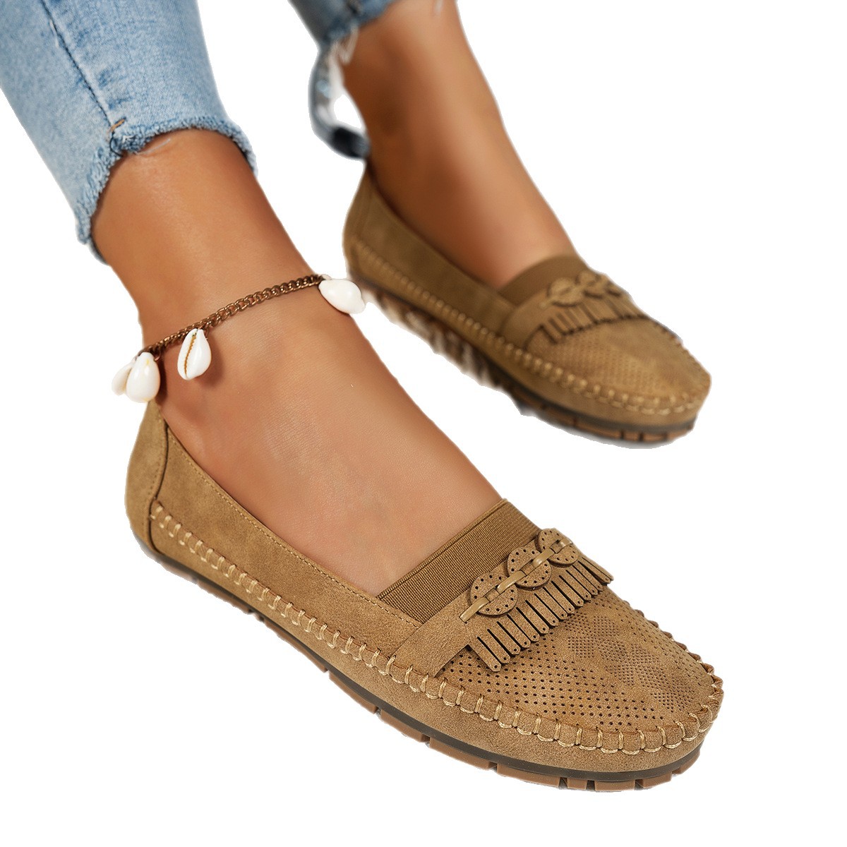 Independent station 2025 Spring New large-sized flat single shoes for women in foreign trade casual shoes, cross-border foreign trade bean shoes Item Picture