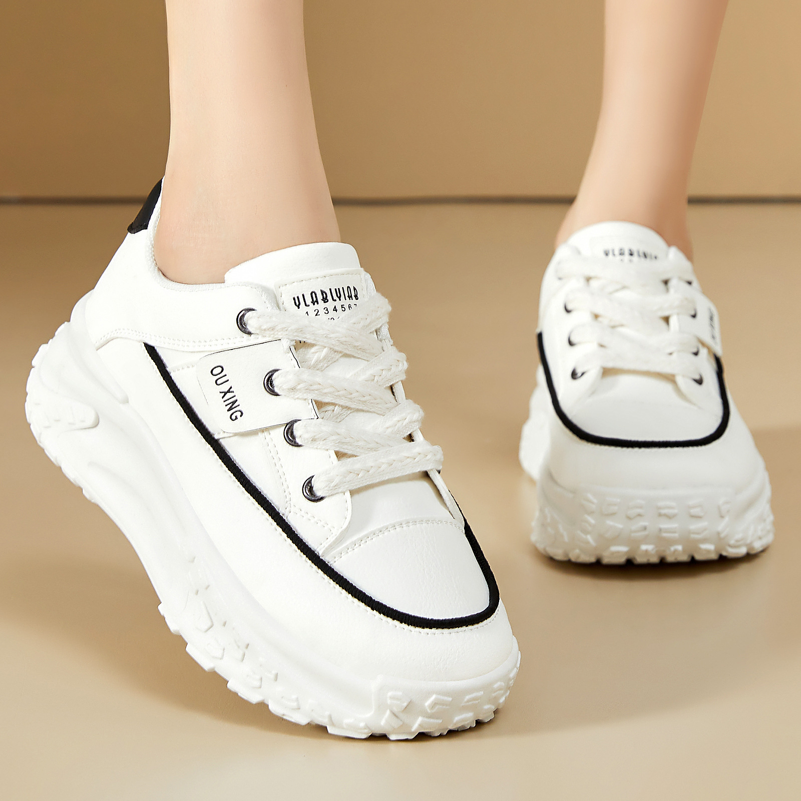 Women's casual shoes, thick-soled height-increasing shoes, ins versatile single shoes, rubber-soled women's shoes, comfortable and not tiring to the feet, white sneakers Application Scenario