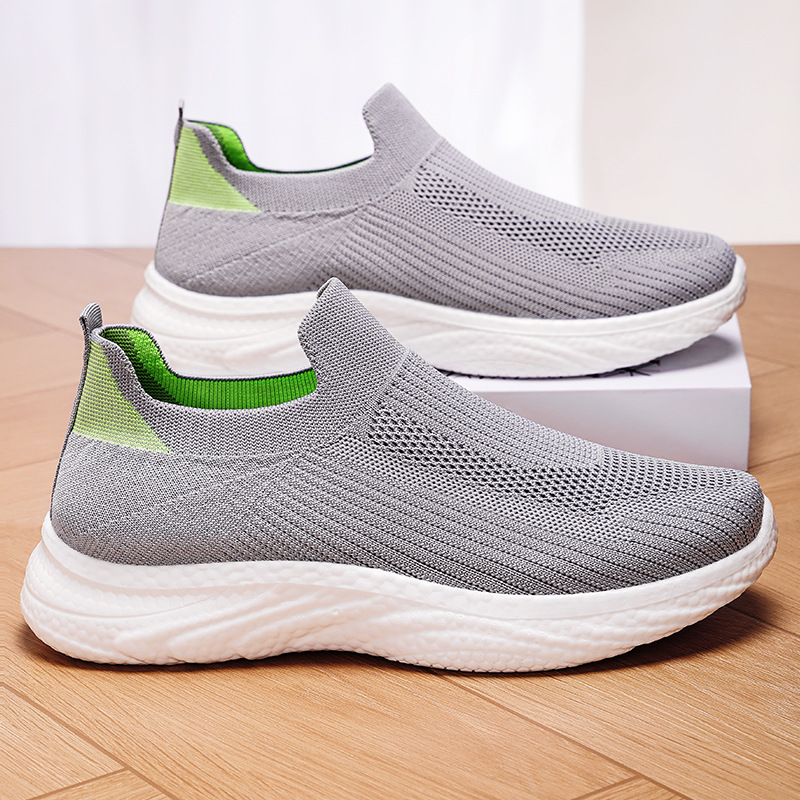 Men's summer shoes that don't stink, solid-colored one-foot sock shoes, breathable flying woven shoes, lightweight soft-soled casual shoes Specification drawing