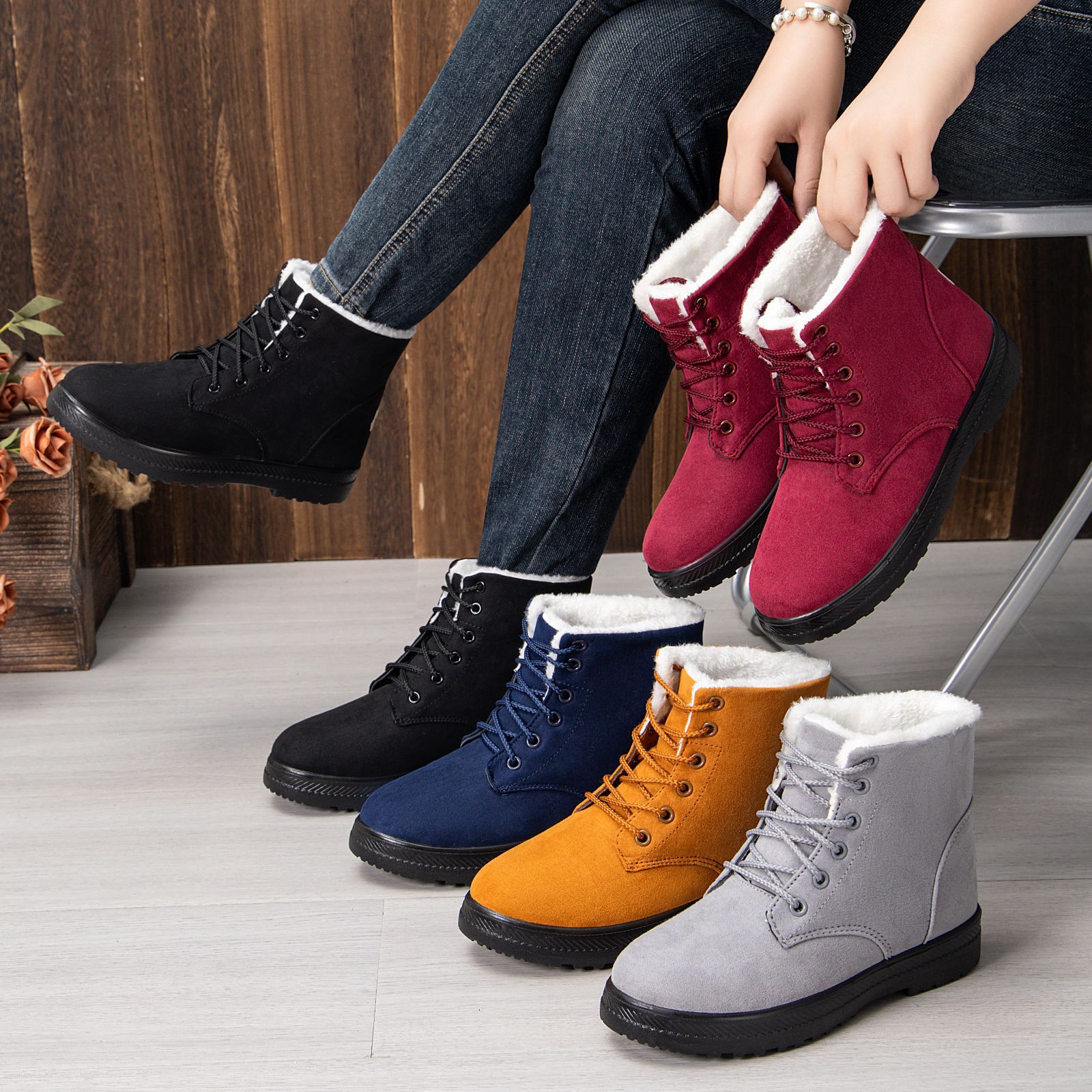 Women's snow boots, cold-proof and warm cotton shoes, fleece and thickened cotton boots, high-top Dr. Martens boots, cross-border large-sized women's boots Application Scenario