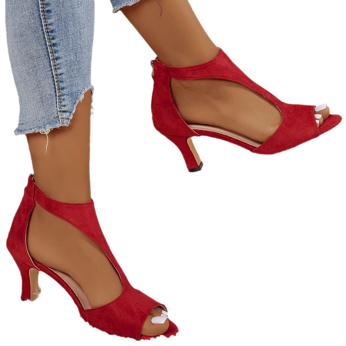European and American simple and fashionable back zipper bags and fish-mouth shoes for women's summer export, large-sized side space thin-heeled Roman sandals in stock Item Picture