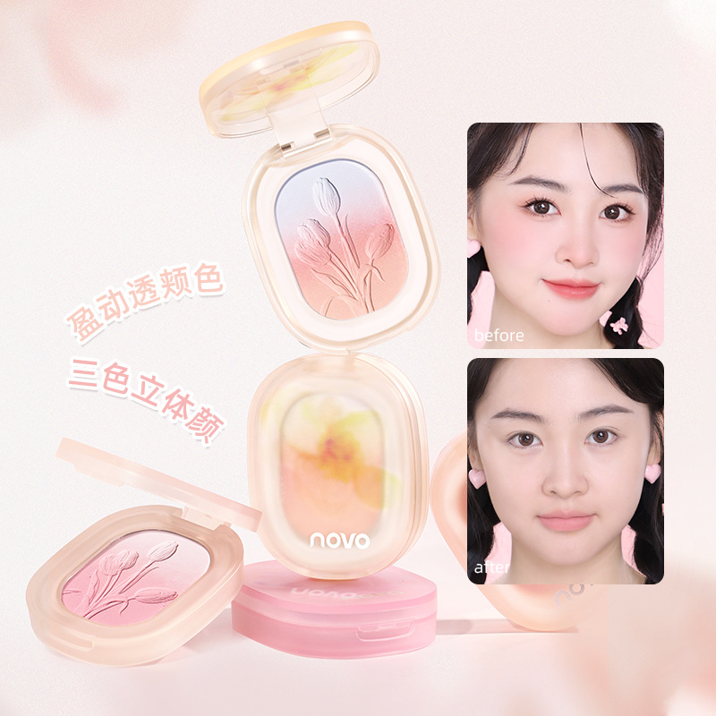 NOVO Summer Late Cherry Blossom Three-color Gradient Blush Swelling Color brightening Nude Makeup Peach Color Blush One set for multiple uses wholesale full figure