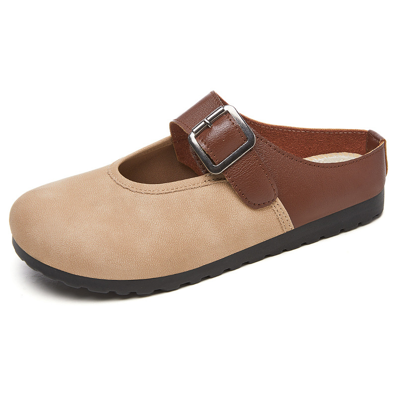 Summer new Japanese-style lazy bag, half-drag, color-blocked Boken shoes, fashionable, simple and casual women's shoes Item Picture