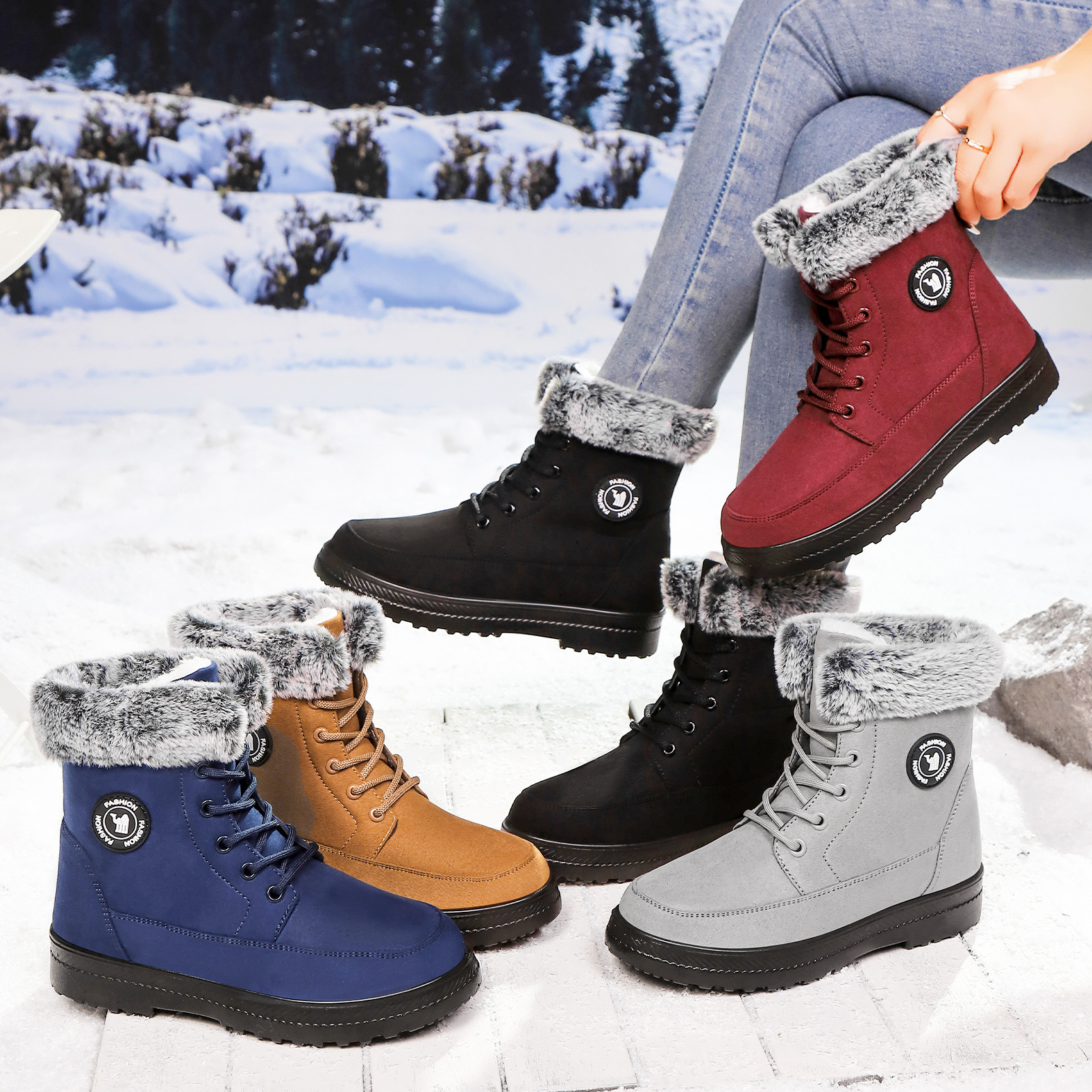 Women's shoes, versatile winter snow boots, fleece and thickened cotton shoes, cold-proof and warm cotton boots, cross-border trade long boots Application Scenario