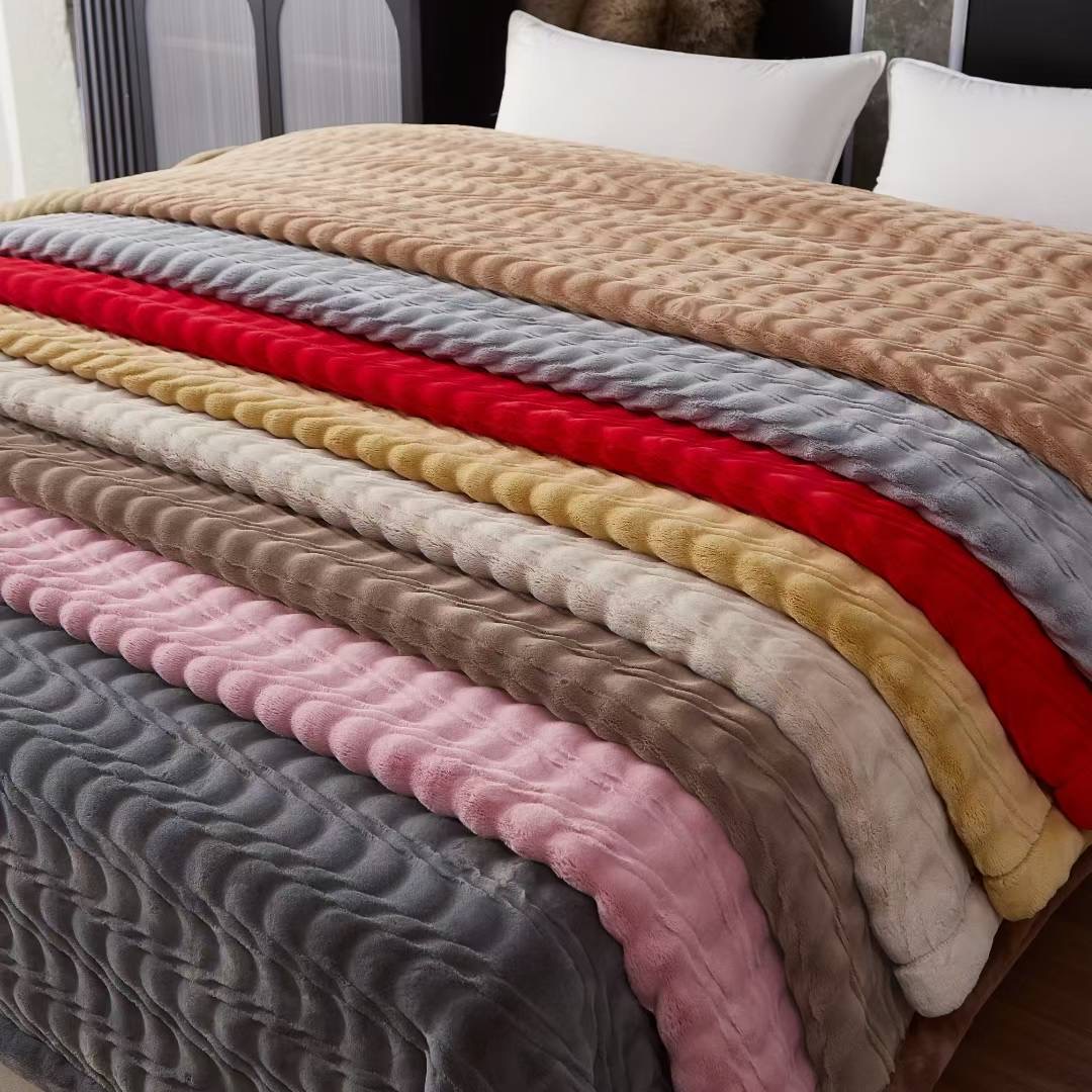 2025年新品纯色提花水波纹云毯午睡休闲盖毯加厚毛毯礼品毯