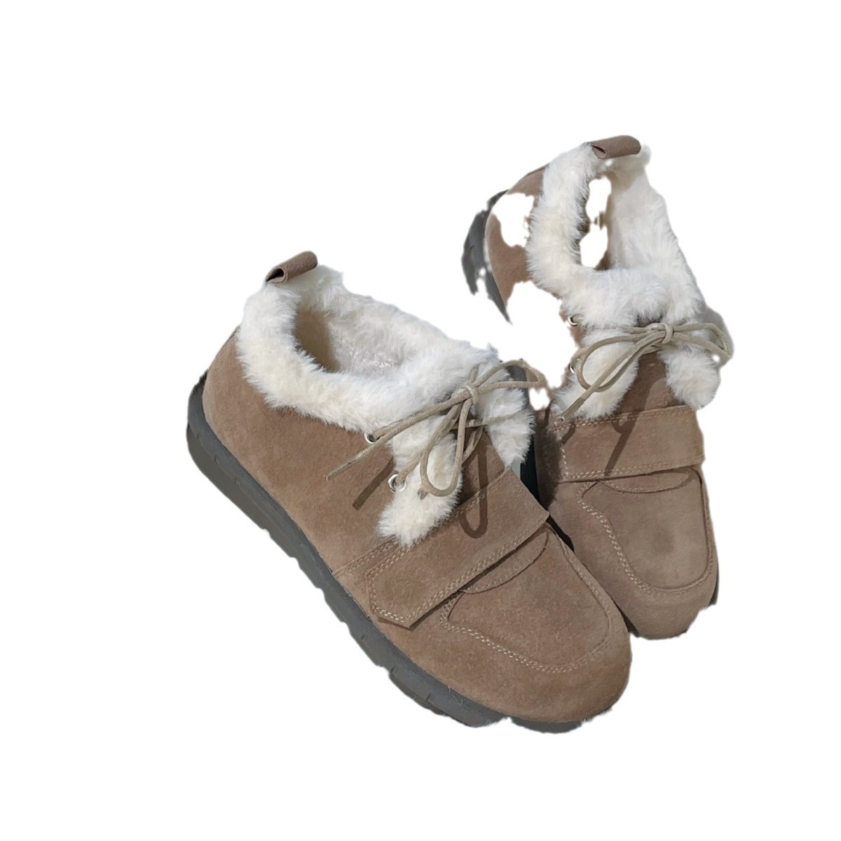 2023 Winter cowhide round toe insole height-increasing snow boots for women, retro lace-up warm sheepskin style snow boots Item Picture