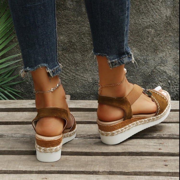 Summer new round head fish-mouth thick-soled wedge heel sandals for women, European and American large-sized muffin and outerwear metal buckle women's sandals Application Scenario