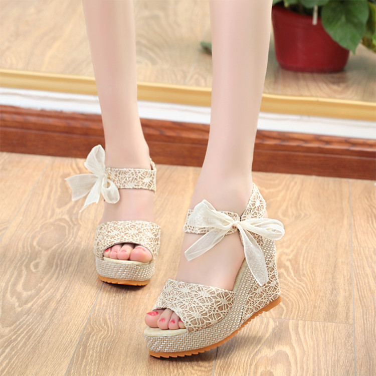 Cross-border foreign trade Women's 2022 Summer New style wedge heel fish-mouth sandals Women's lace-up fashionable high-heeled open-toe sandals Specification drawing