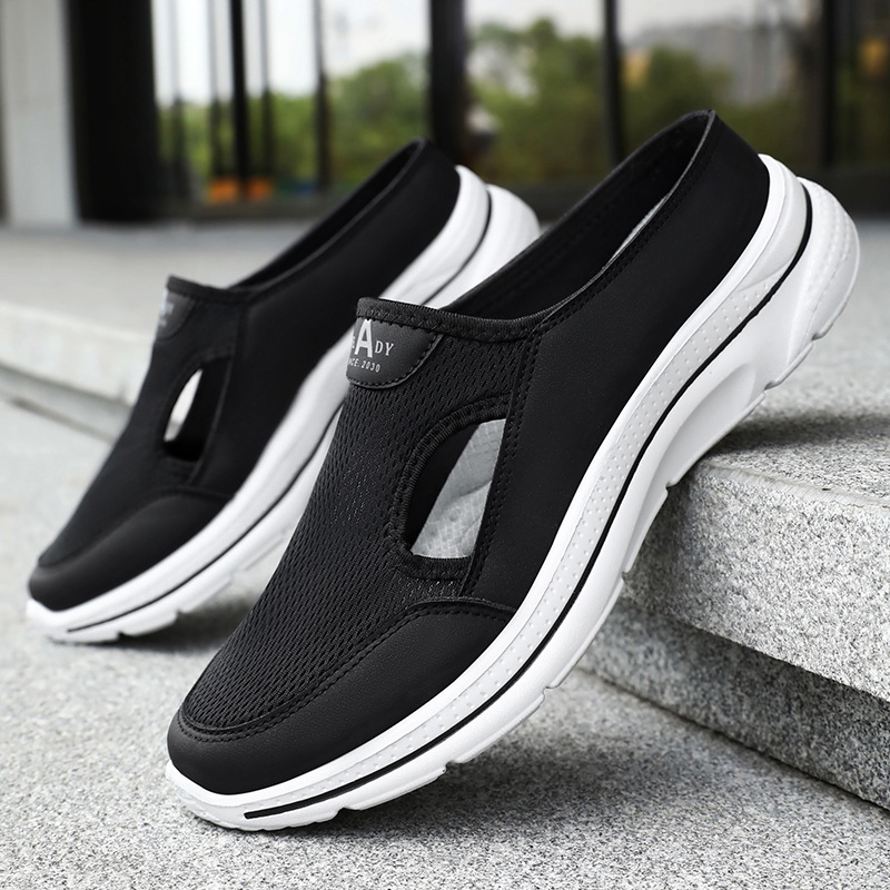 Men's shoes with hollowed-out half-slippers, soft-soled, comfortable and casual, one-step dad shoes, breathable and non-smelly feet, mesh shoes, single shoes details Picture